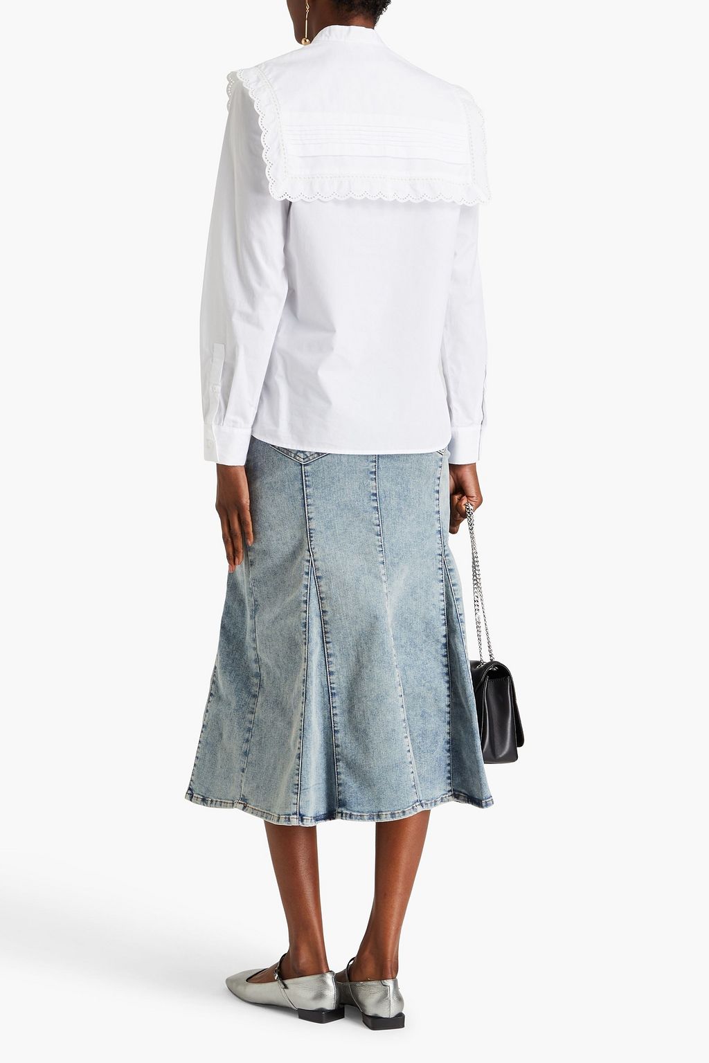 CLAUDIE PIERLOT قميص من قطن بوبلين بحواف بتطريز إنجليزي