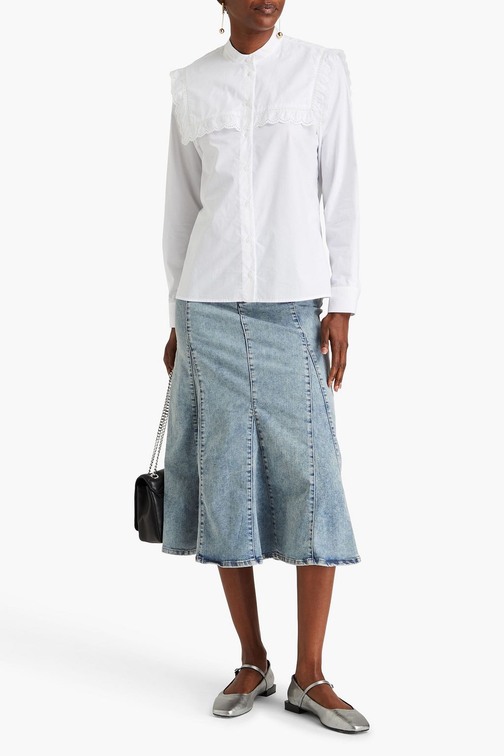 CLAUDIE PIERLOT قميص من قطن بوبلين بحواف بتطريز إنجليزي