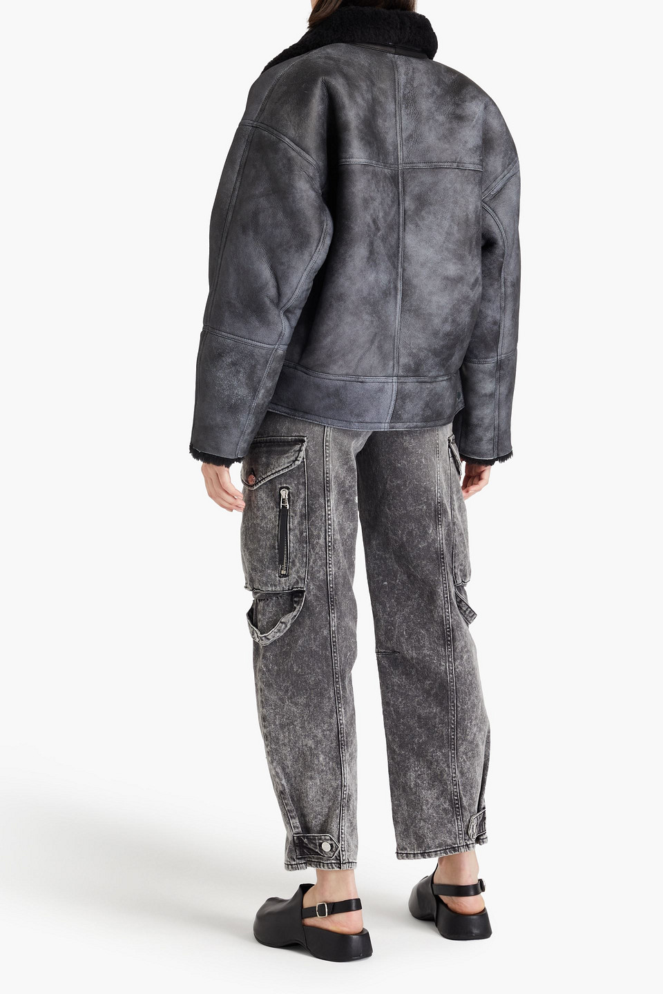  Sandro - Oversized Shearling Jacket - Gray - Fr 34 