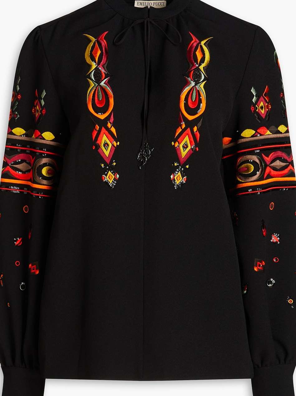 embroidered stretch-crepe blouse