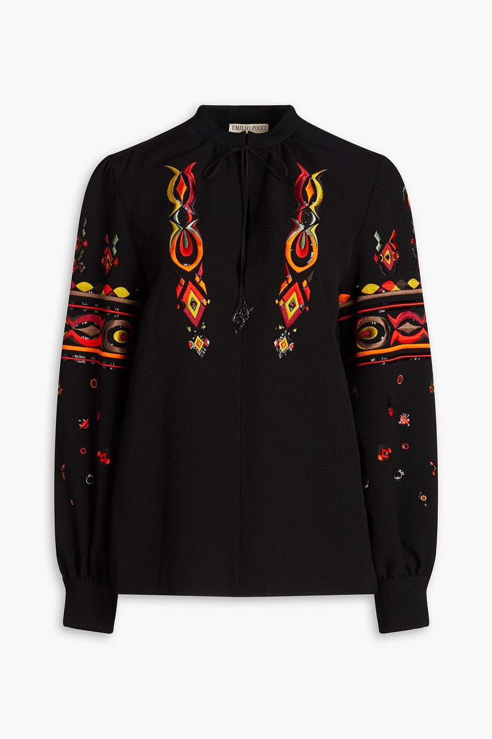 Pucci Embroidered Stretch-crepe Blouse In Black