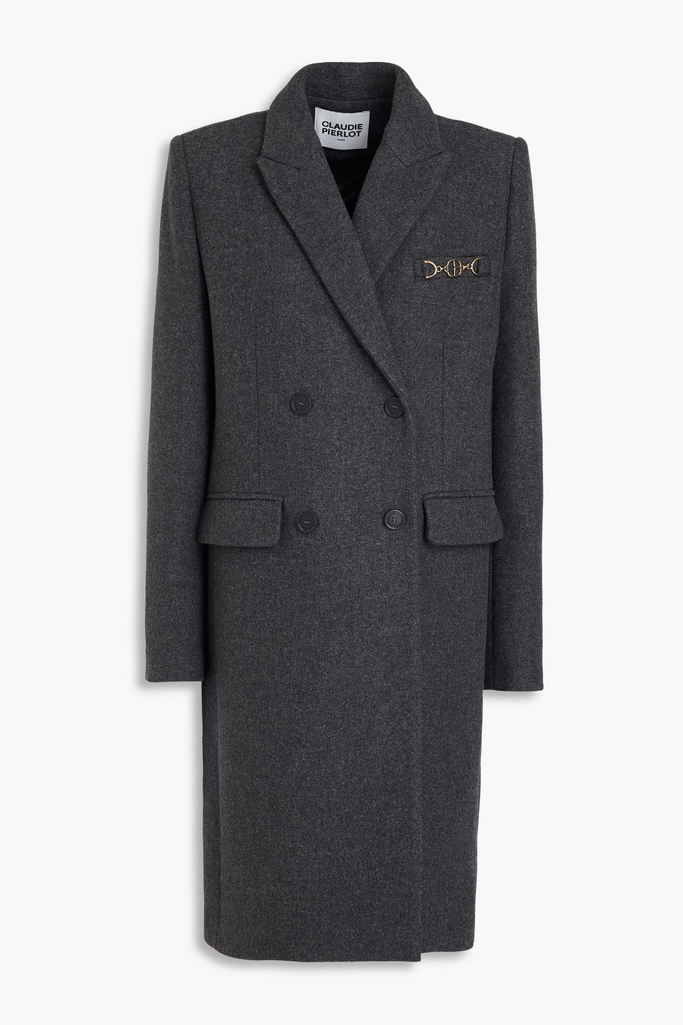 Claudie Pierlot Double-breasted Wool-blend Twill Coat In Dark Gray