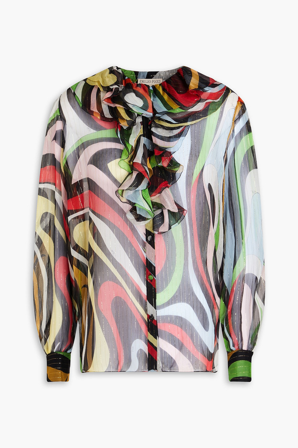 Pucci - Ruffled metallic silk-blend georgette blouse - Black - IT 42