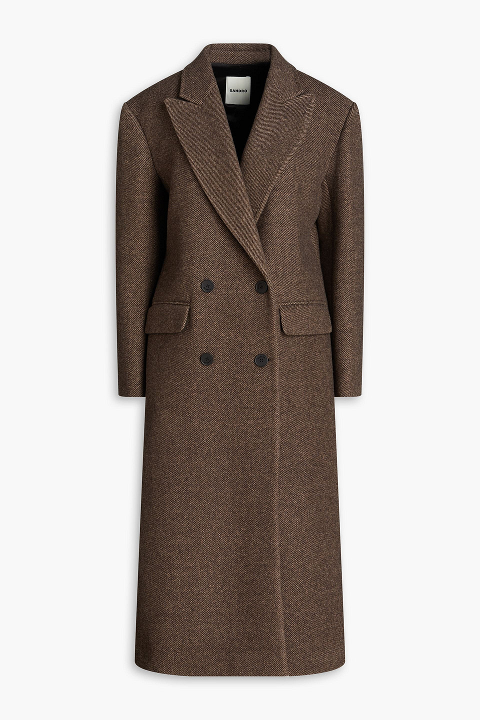 Sandro Double-breasted Wool-blend Coat In Brown