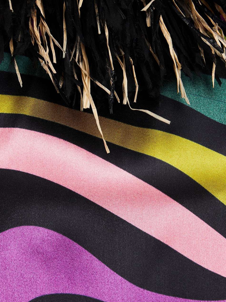 fringed printed satin mini dress