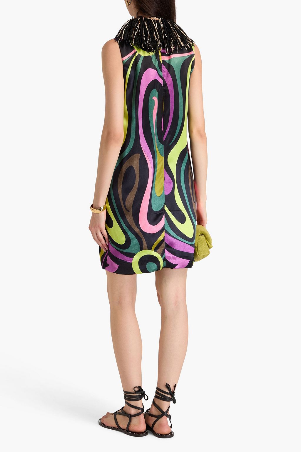PUCCI فستان قصير من الساتان مزيّن بطبعات وبشرّابات