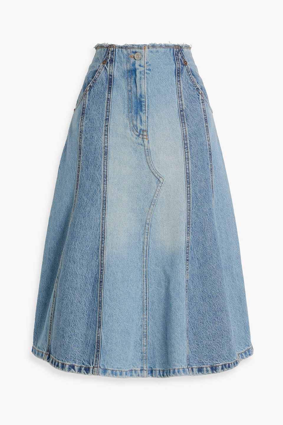 Victoria Beckham Deconstructed Denim Midi Skirt In Light Denim
