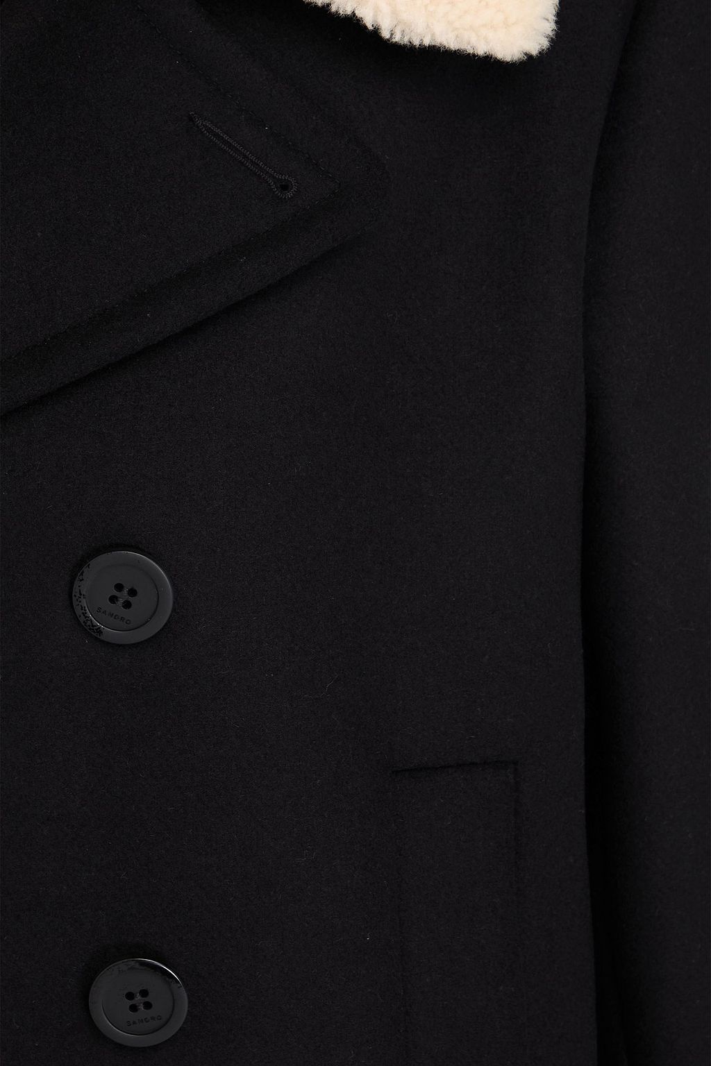 SANDRO Shearling-trimmed wool-blend felt peacoat