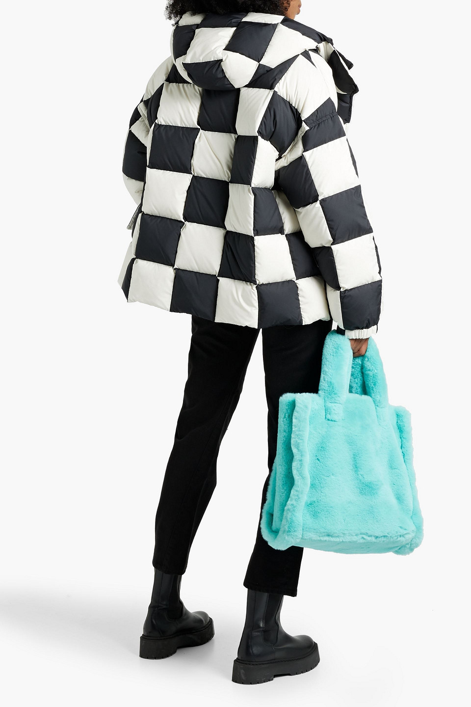 STAND STUDIO DARLA CHECKED SHELL HOODED DOWN JACKET