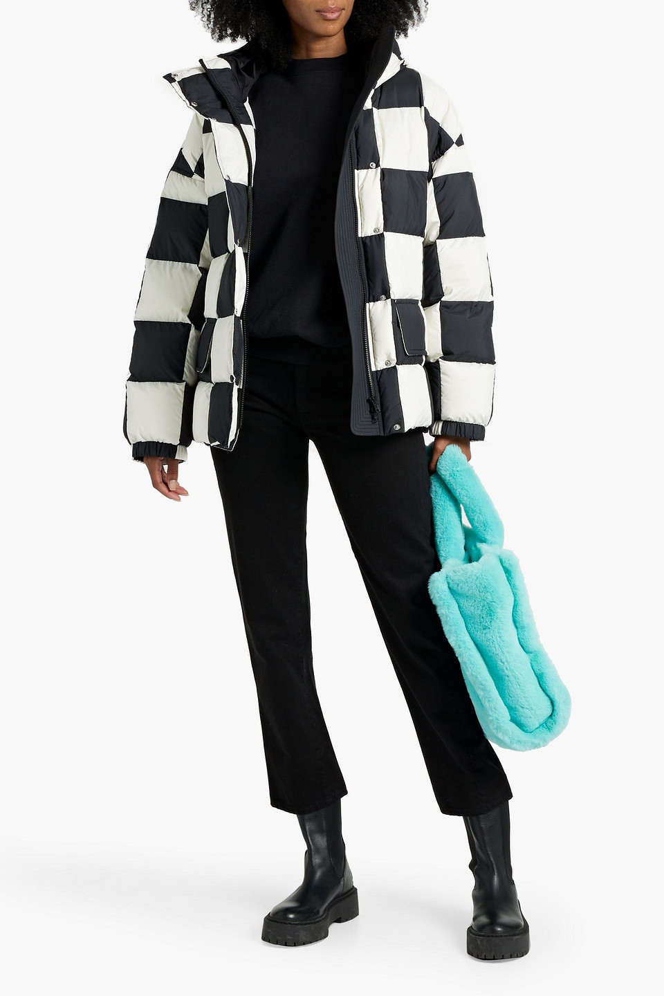 STAND STUDIO DARLA CHECKED SHELL HOODED DOWN JACKET