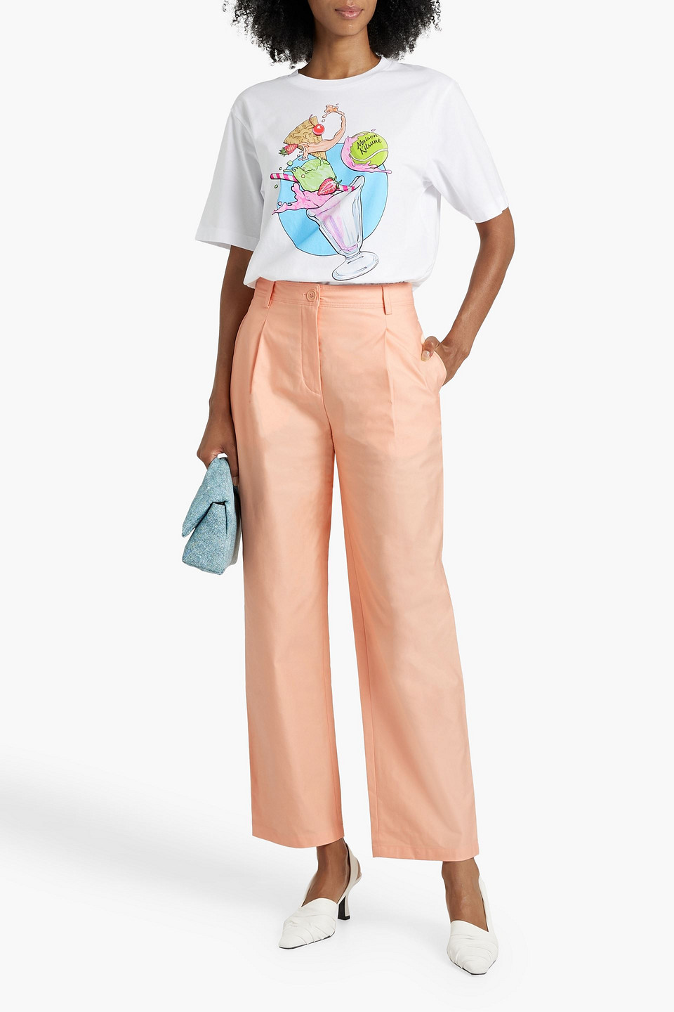 MAISON KITSUNÉ PLEATED COTTON-TWILL STRAIGHT-LEG PANTS