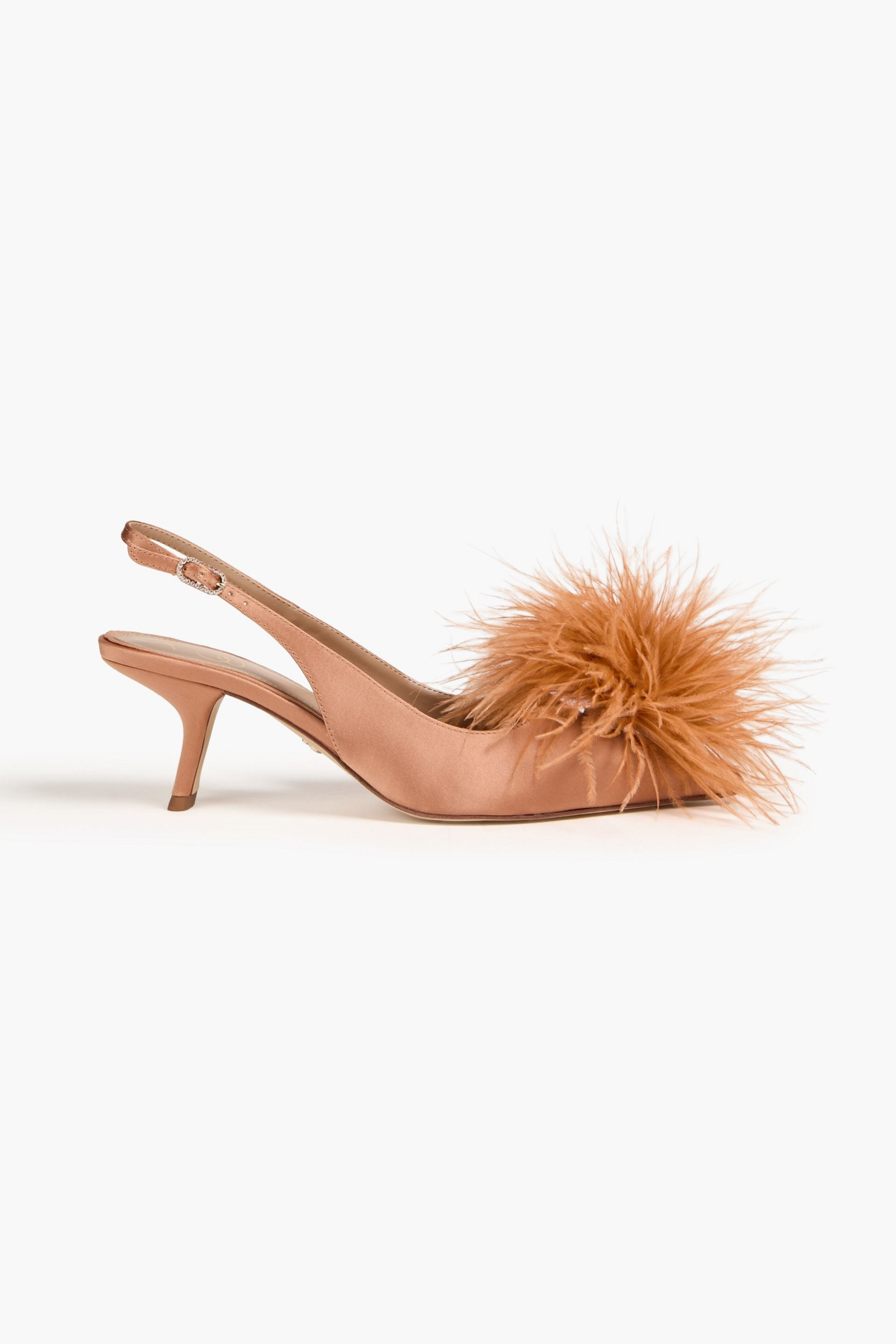 Sam Edelman Bianka feather-trimmed satin slingback pumps