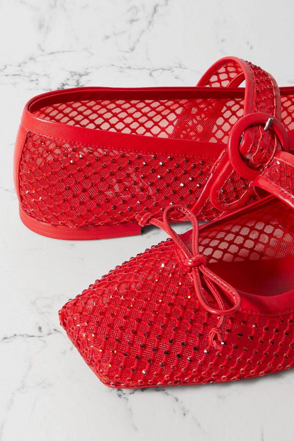 CHRISTIAN LOUBOUTIN Mamastrapitina crystal-embellished leather-trimmed mesh Mary Jane flats