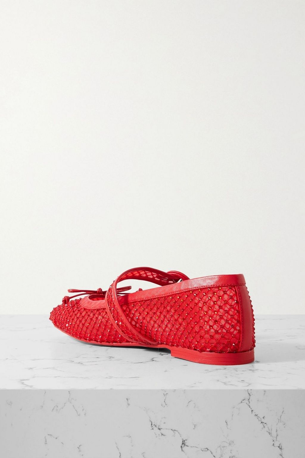 CHRISTIAN LOUBOUTIN Mamastrapitina crystal-embellished leather-trimmed mesh Mary Jane flats