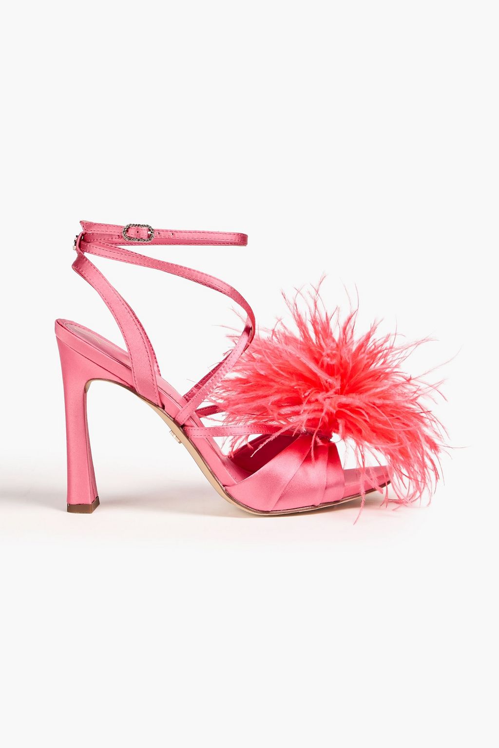 Layton feather embellished satin sandals bubblegum US 7.5