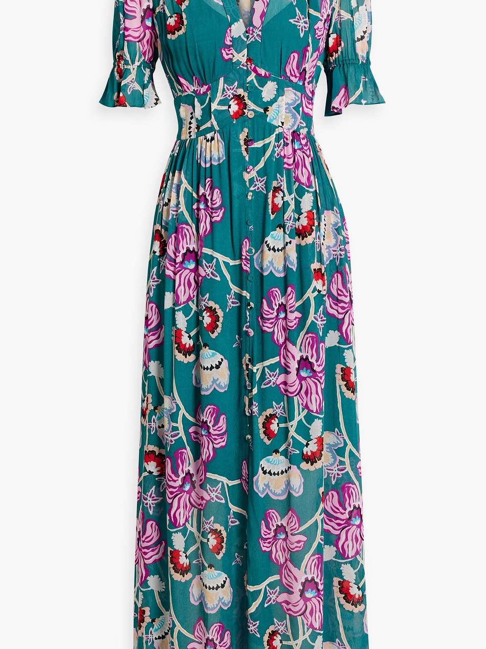 erica gathered floral-print chiffon maxi dress