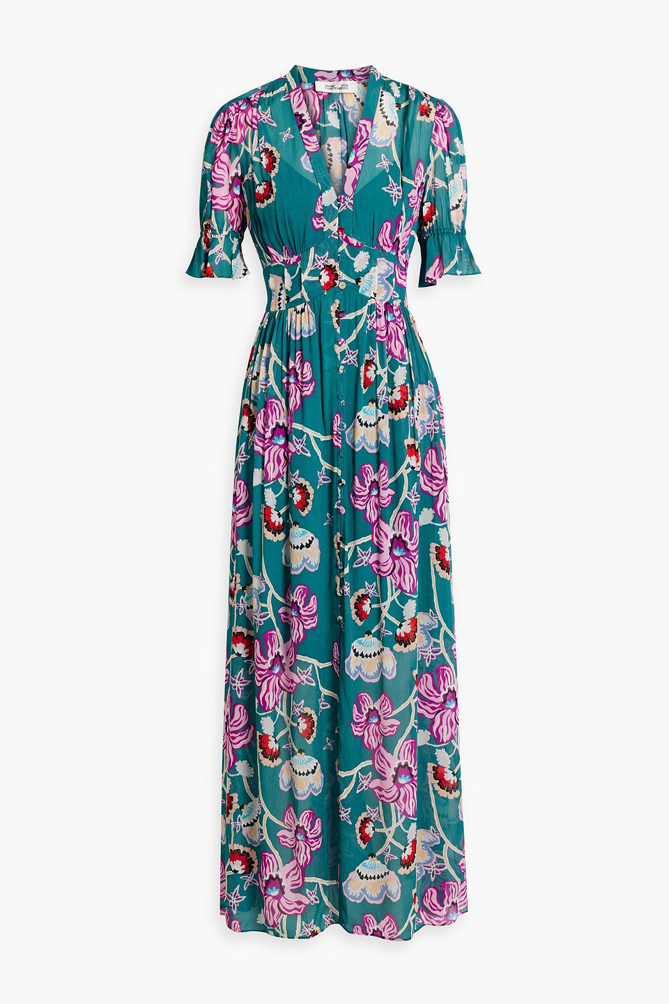Diane Von Furstenberg Erika Floral-print Maxi Dress In Teal