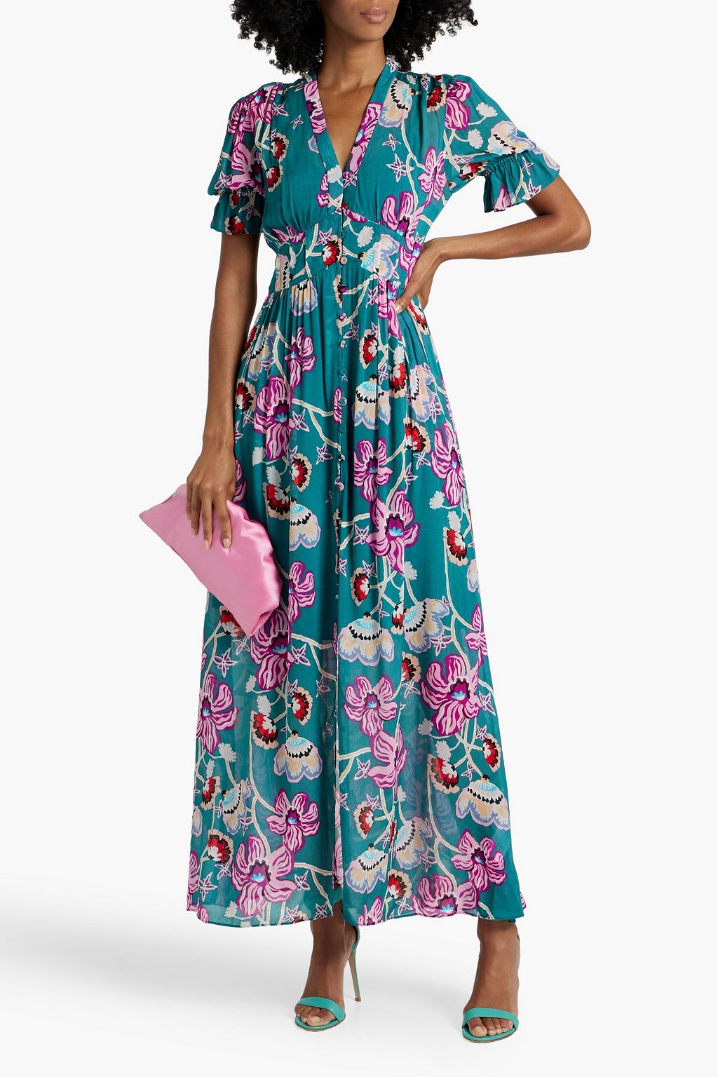 DIANE VON FURSTENBERG Erica gathered floral-print chiffon maxi dress
