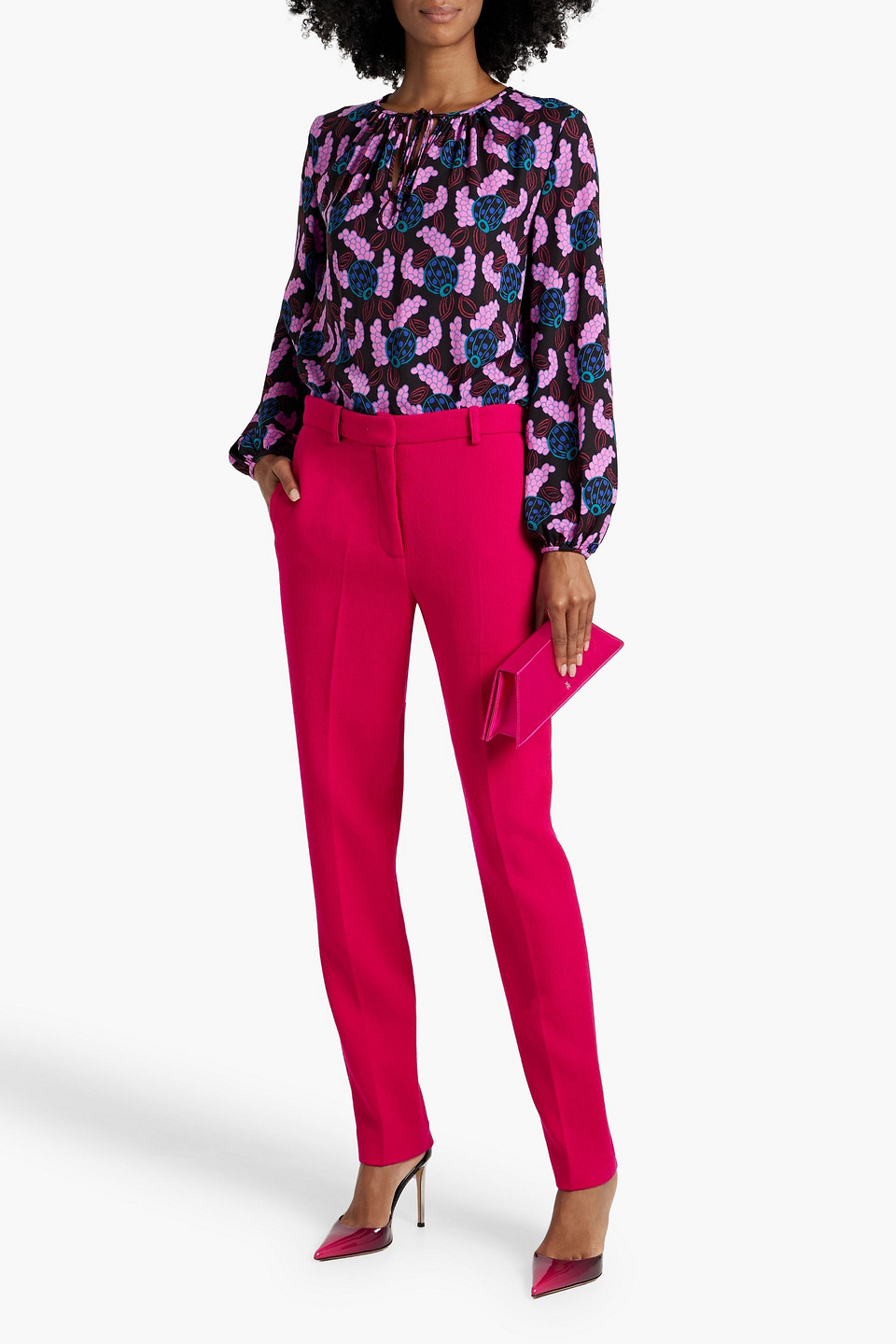 Shop Diane Von Furstenberg Freddie Printed Crepe Blouse In Bubblegum