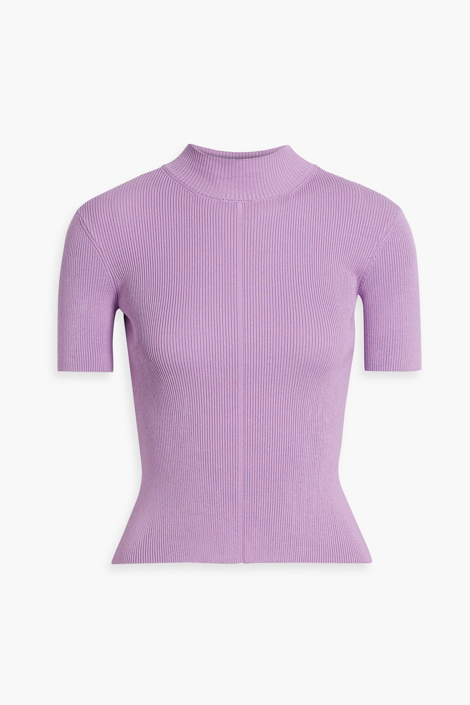 Oscar De La Renta Ribbed-knit Stretch-silk T-shirt In Lavender