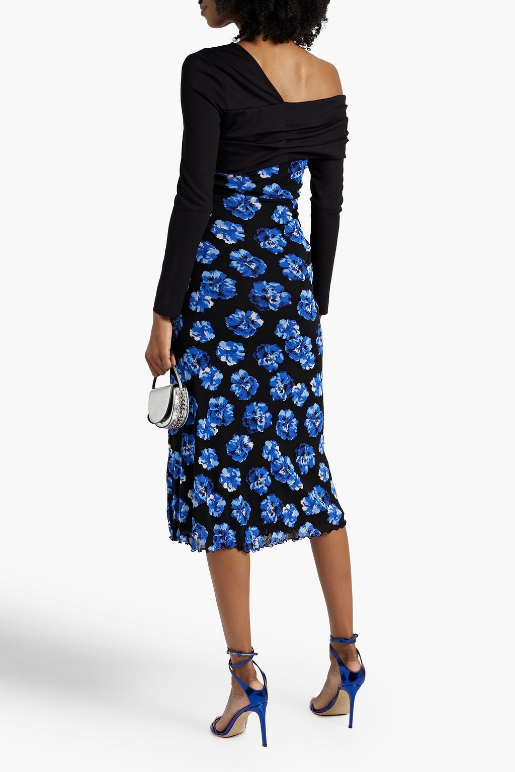 DIANE VON FURSTENBERG One-shoulder floral-print stretch mesh midi dress