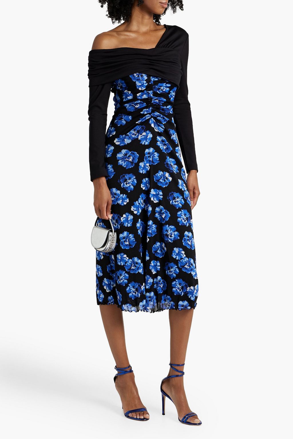 DIANE VON FURSTENBERG One-shoulder floral-print stretch mesh midi dress