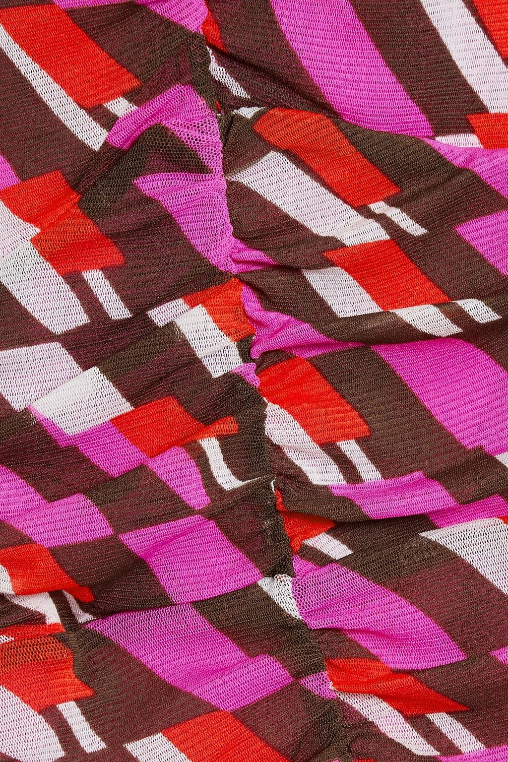 DIANE VON FURSTENBERG فستان «أناليس» قصير من الشبك المرن المزين بطبعات بتصميم مزموم