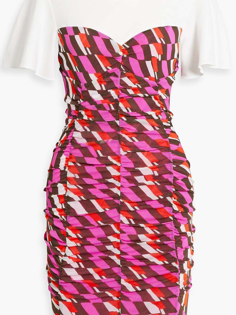 annalise printed stretch-mesh and jersey mini dress