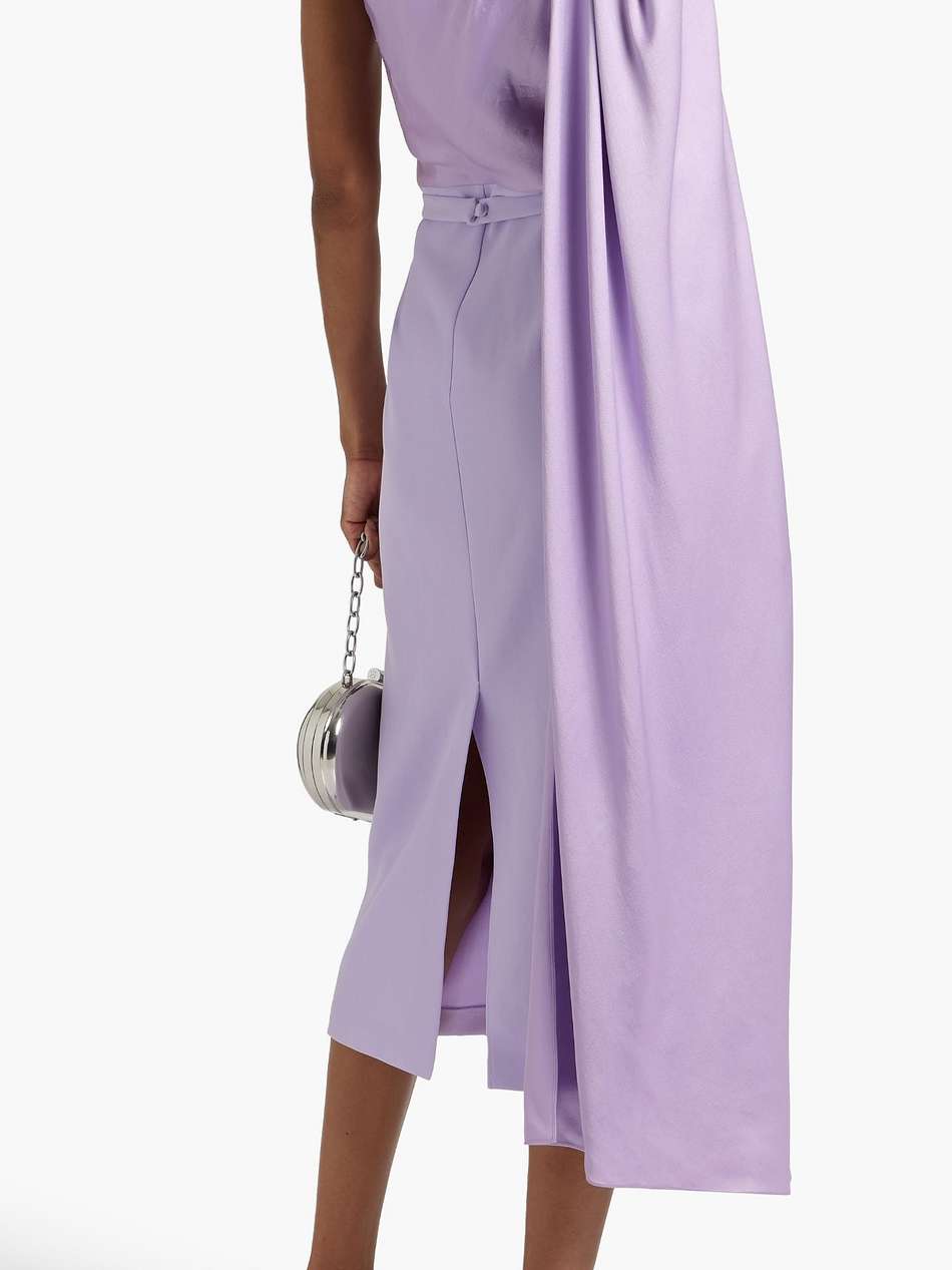 circe verbena one-shoulder draped satin and crepe midi dress