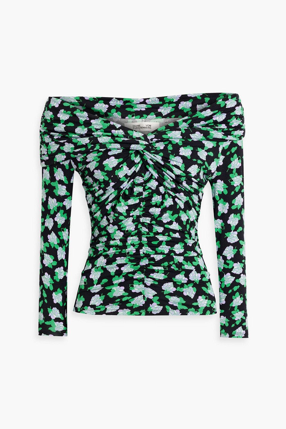 Diane Von Furstenberg Leia Off-the-shoulder Floral-print Stretch-jersey Top In Green