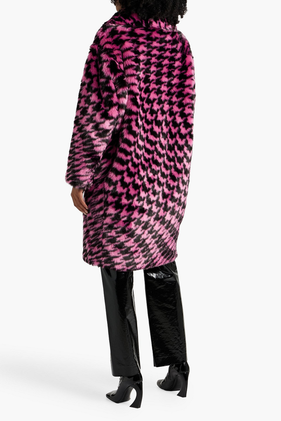 DIANE VON FURSTENBERG ARWEN DOUBLE-BREASTED PRINTED FAUX FUR COAT