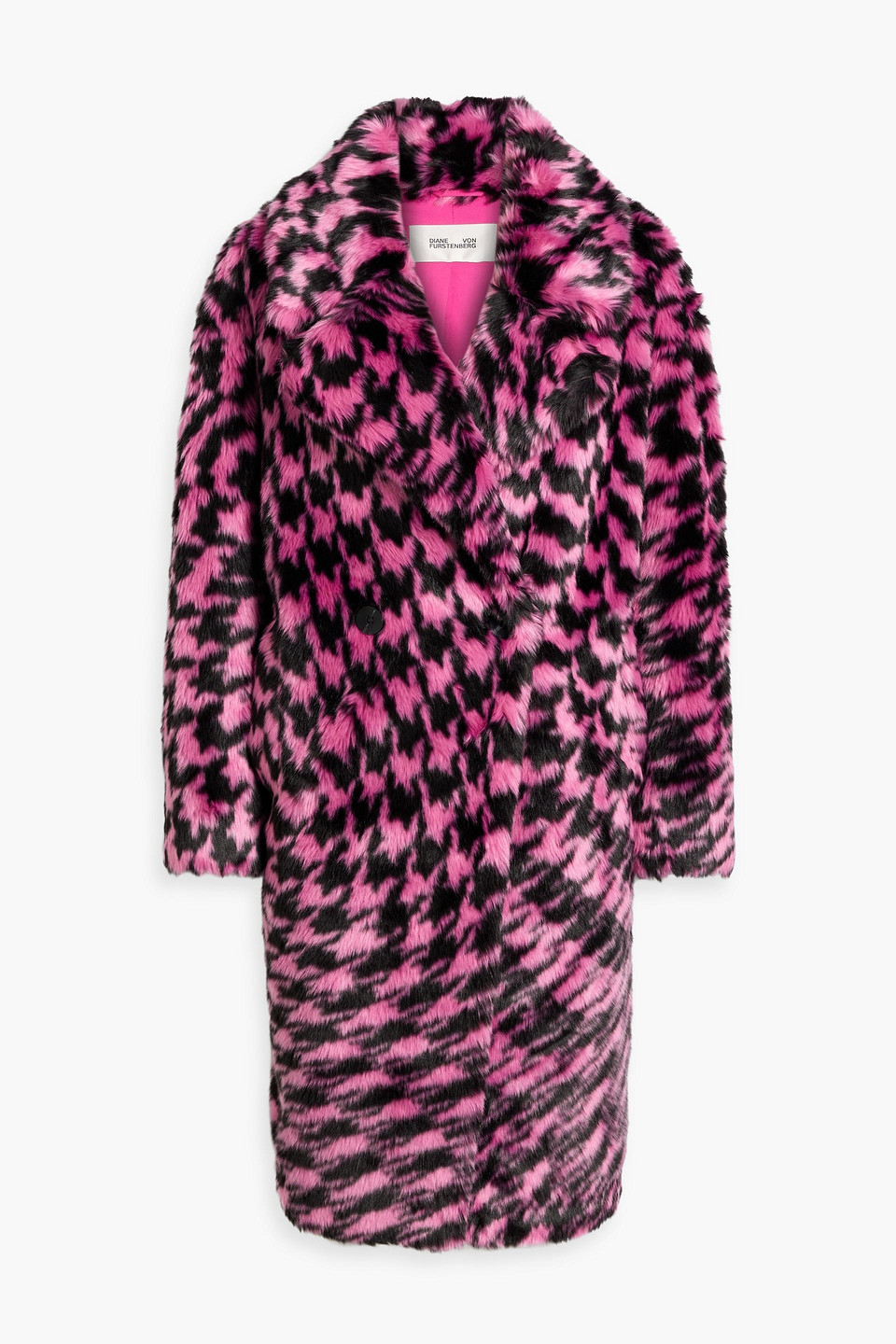 Diane Von Furstenberg Arwen Double-breasted Printed Faux Fur Coat In Fuchsia