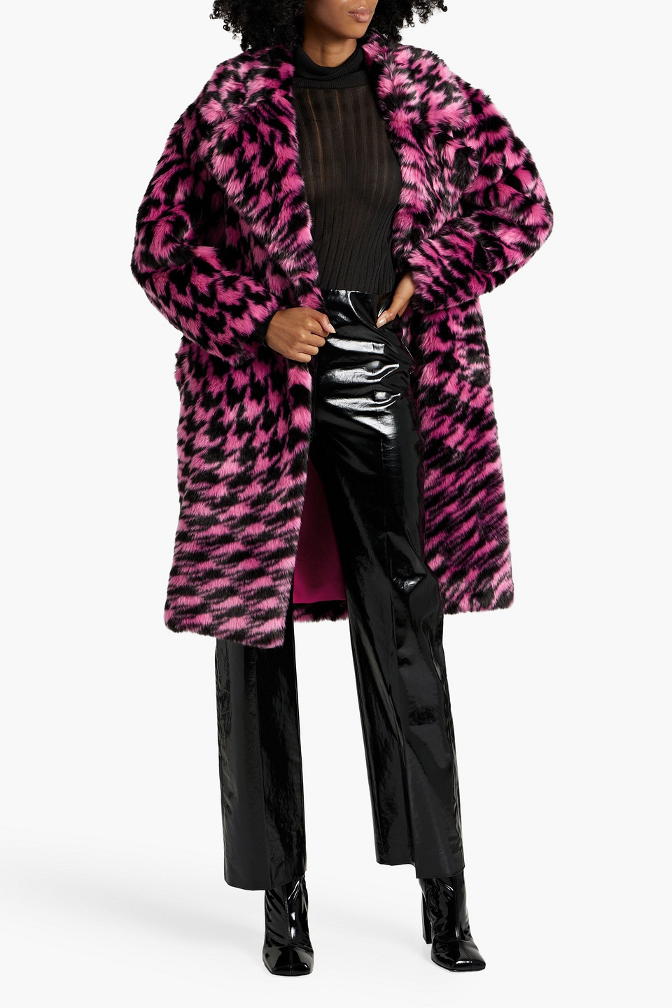 DIANE VON FURSTENBERG ARWEN DOUBLE-BREASTED PRINTED FAUX FUR COAT