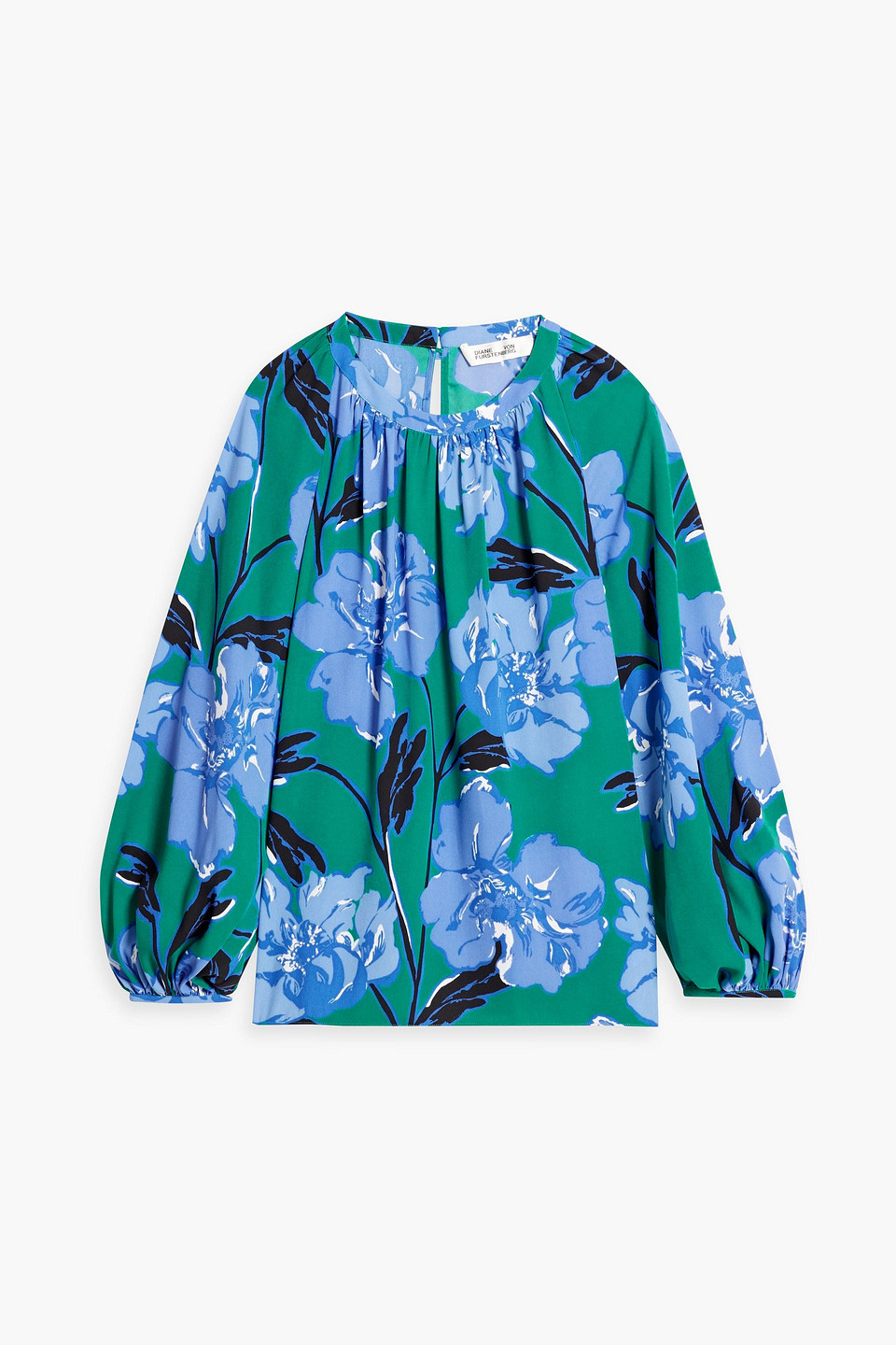 Diane Von Furstenberg Waldo Floral-print Crepe Blouse In Emerald