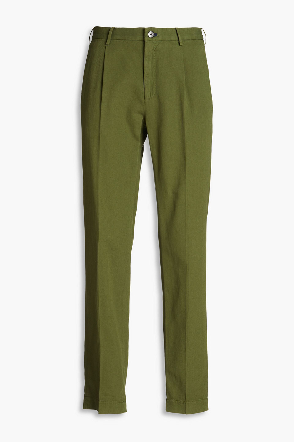 Slowear Incotex Pleated Cotton And Linen-blend Twill Chinos In Army Green