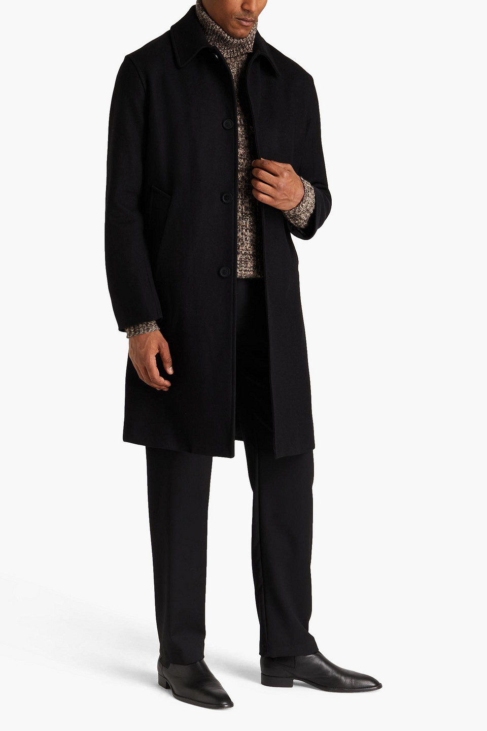 Sandro Wool-blend Felt Coat In Black