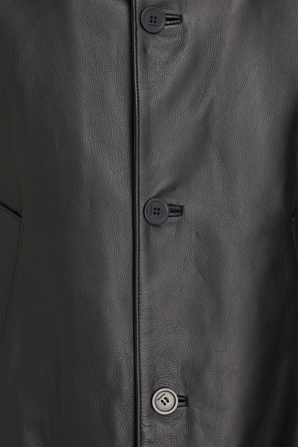 Sandro Textured-leather Coat In Black
