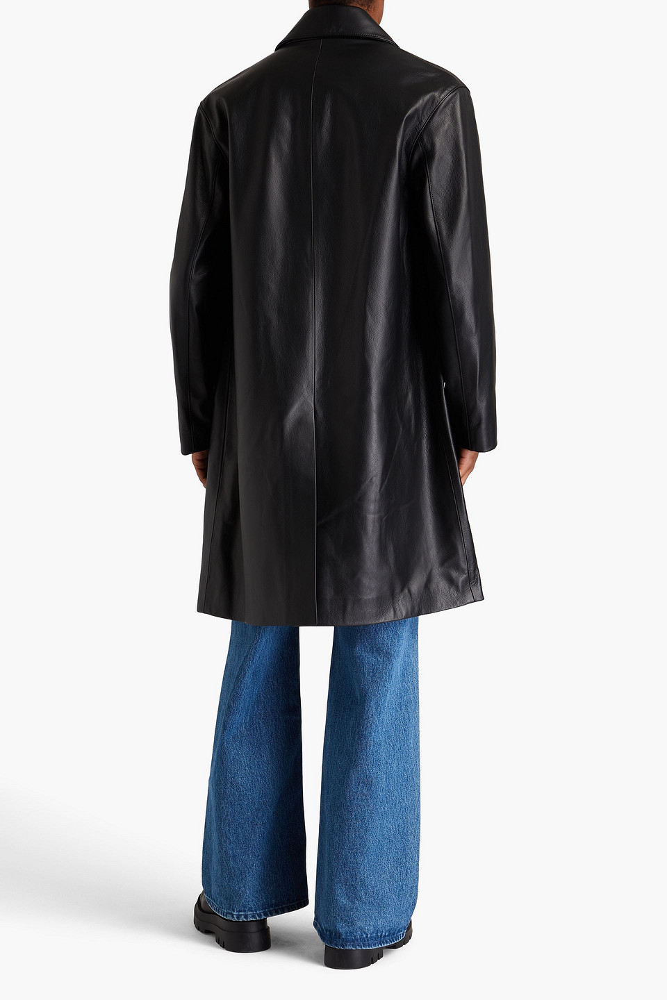Sandro Textured-leather Coat In Black