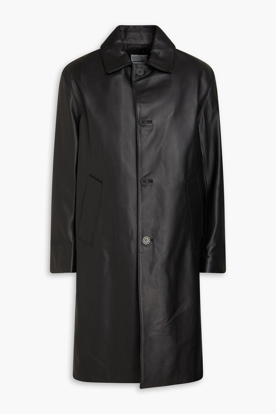 Sandro Textured-leather Coat In Black