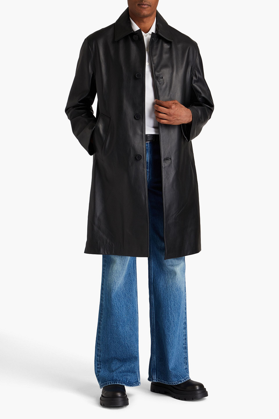 Sandro Textured-leather Coat In Black