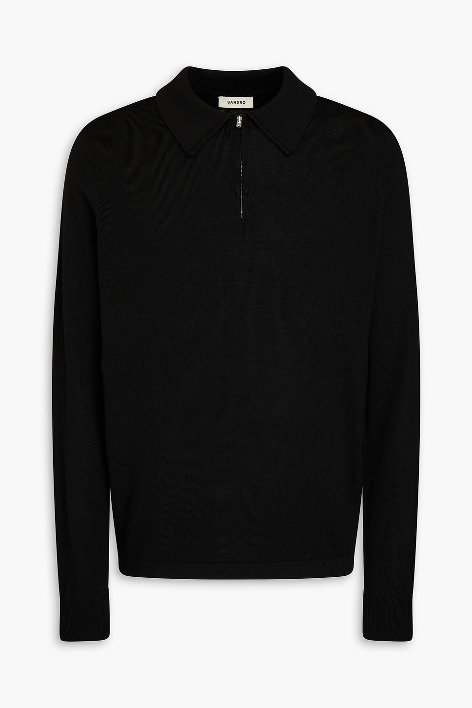 Sandro Wool-blend Polo Sweater In Black