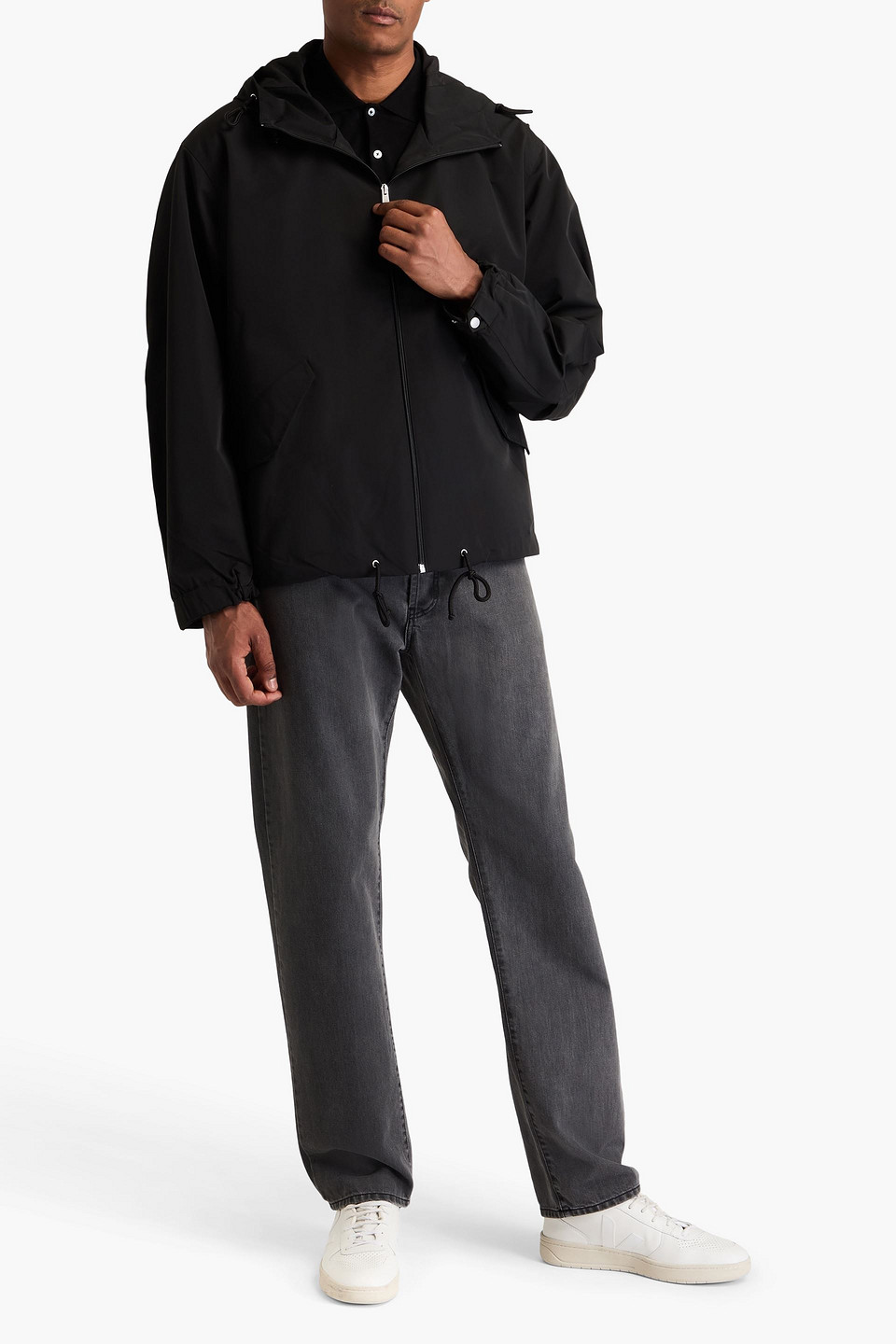 Sandro Shell Hooded Jacket In Black
