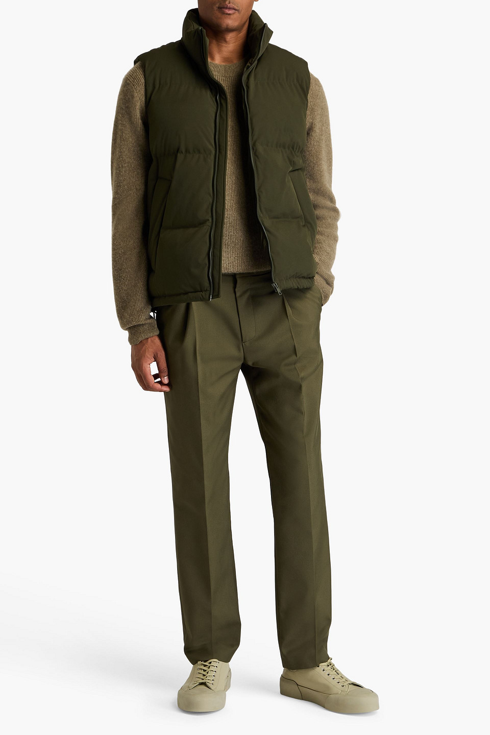 Sandro Quilted Shell Down Vest In Army Green