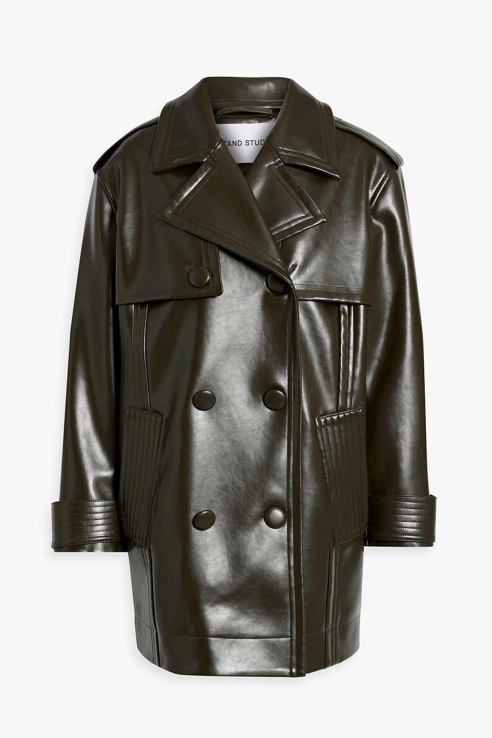 Stand Studio Flora Faux Leather Trench Coat In Dark Brown