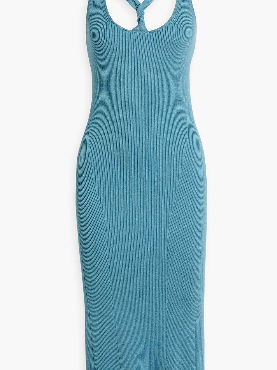 twisted ribbed-knit midi dress