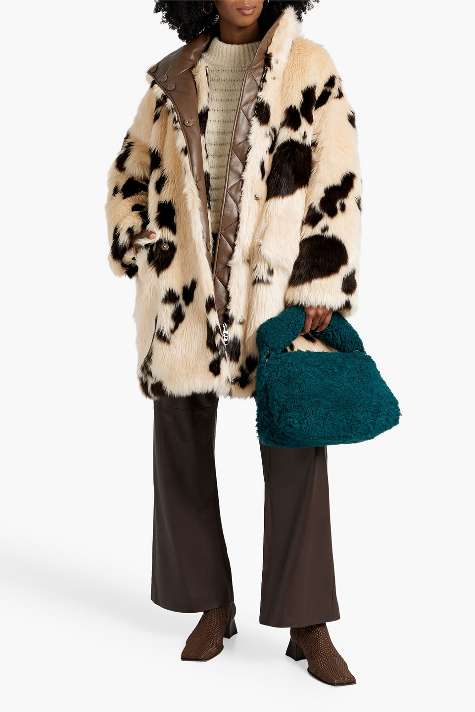 Stand Studio Doona Printed Faux Fur Coat In Sand