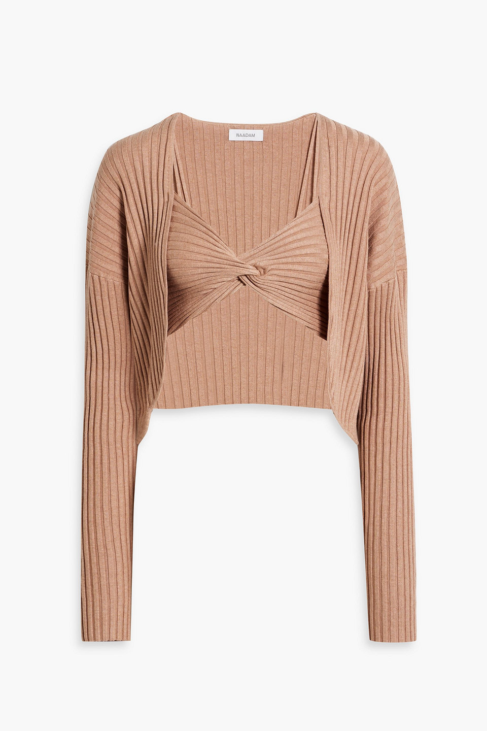 Naadam Twisted Ribbed Wool-blend Bra Top And Shrug Set In Blush