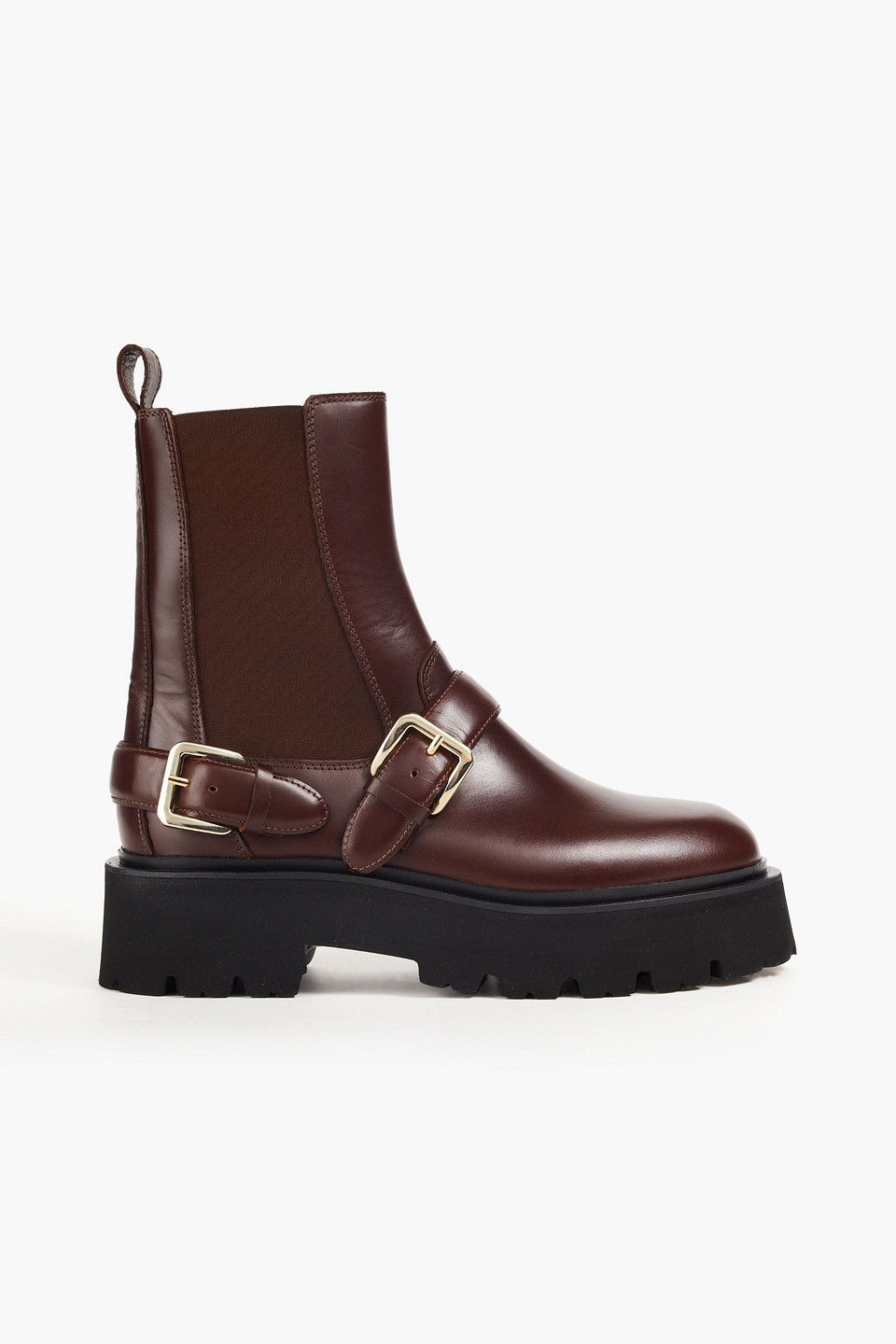 Sandro Buckled Glossed-leather Chelsea Boots In Brown