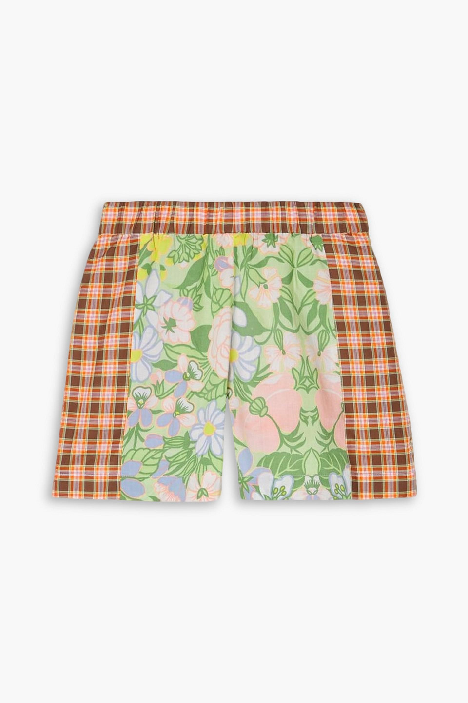 Rave Review Grimes Patchwork Cotton Shorts In Light Green