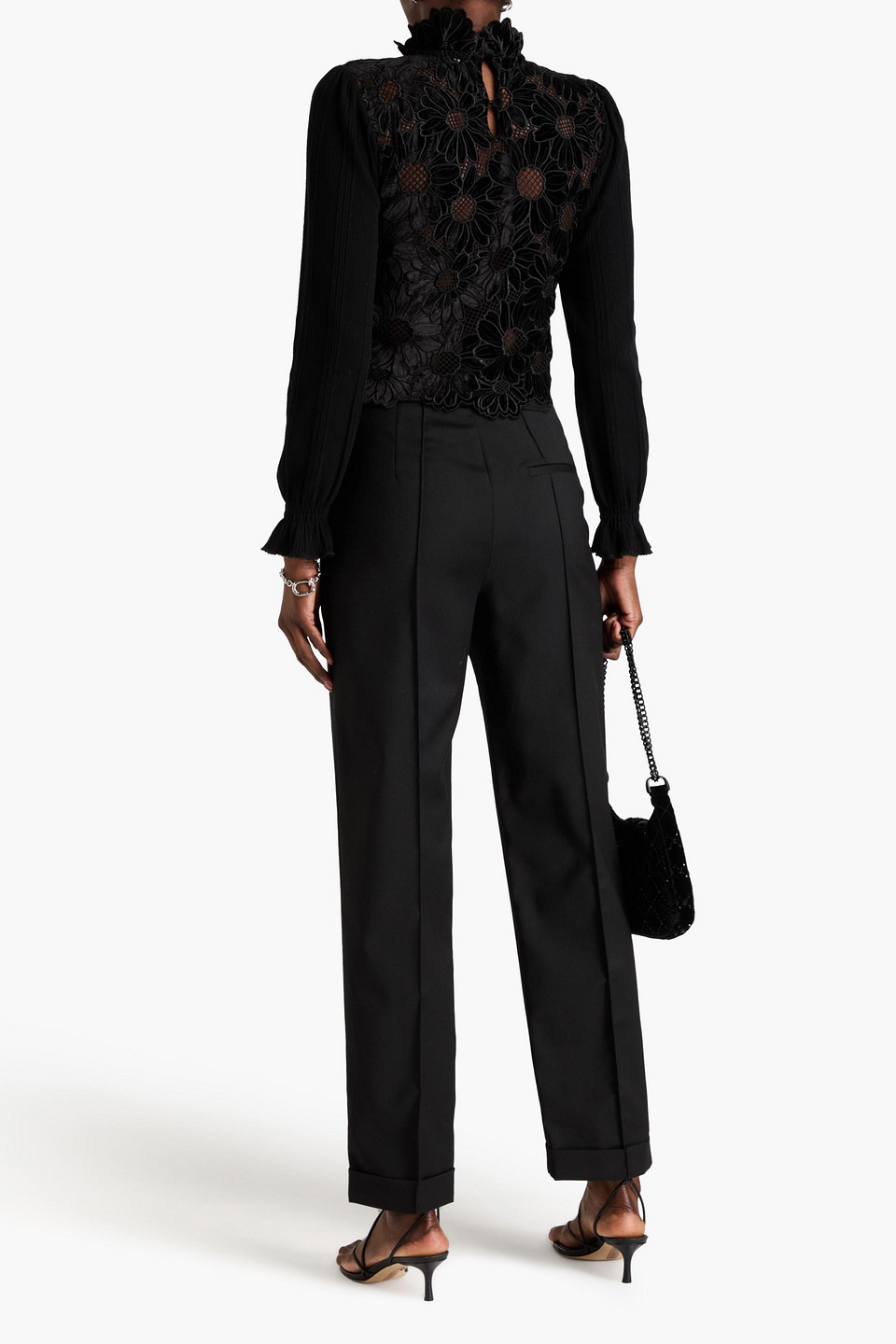 Sandro Velvet-paneled Ribbed-knit Top In Black